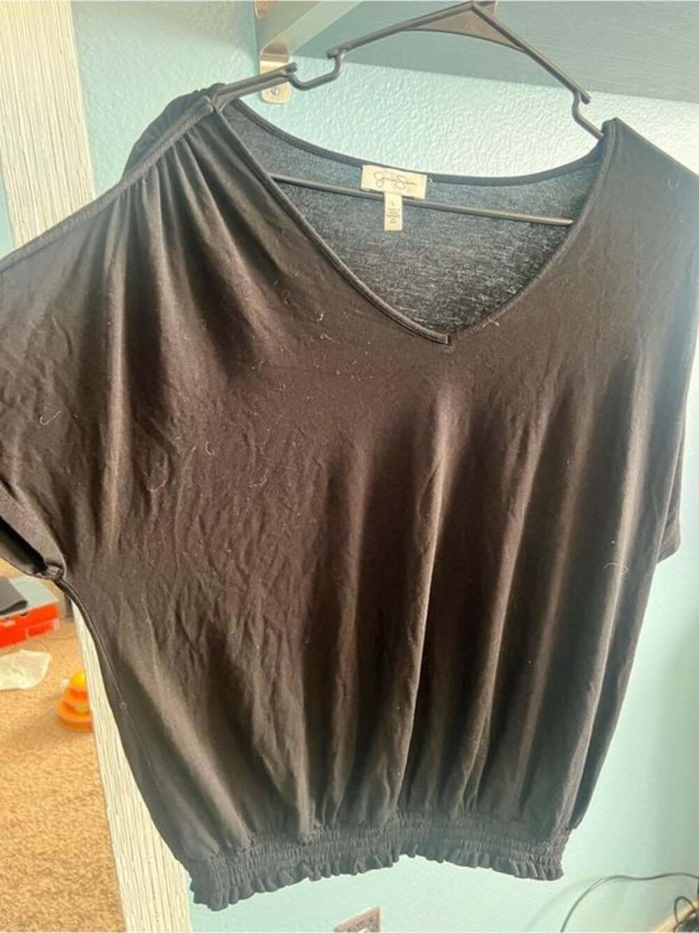 Jessica Simpson Black V-Neck Blouson Dolman Top